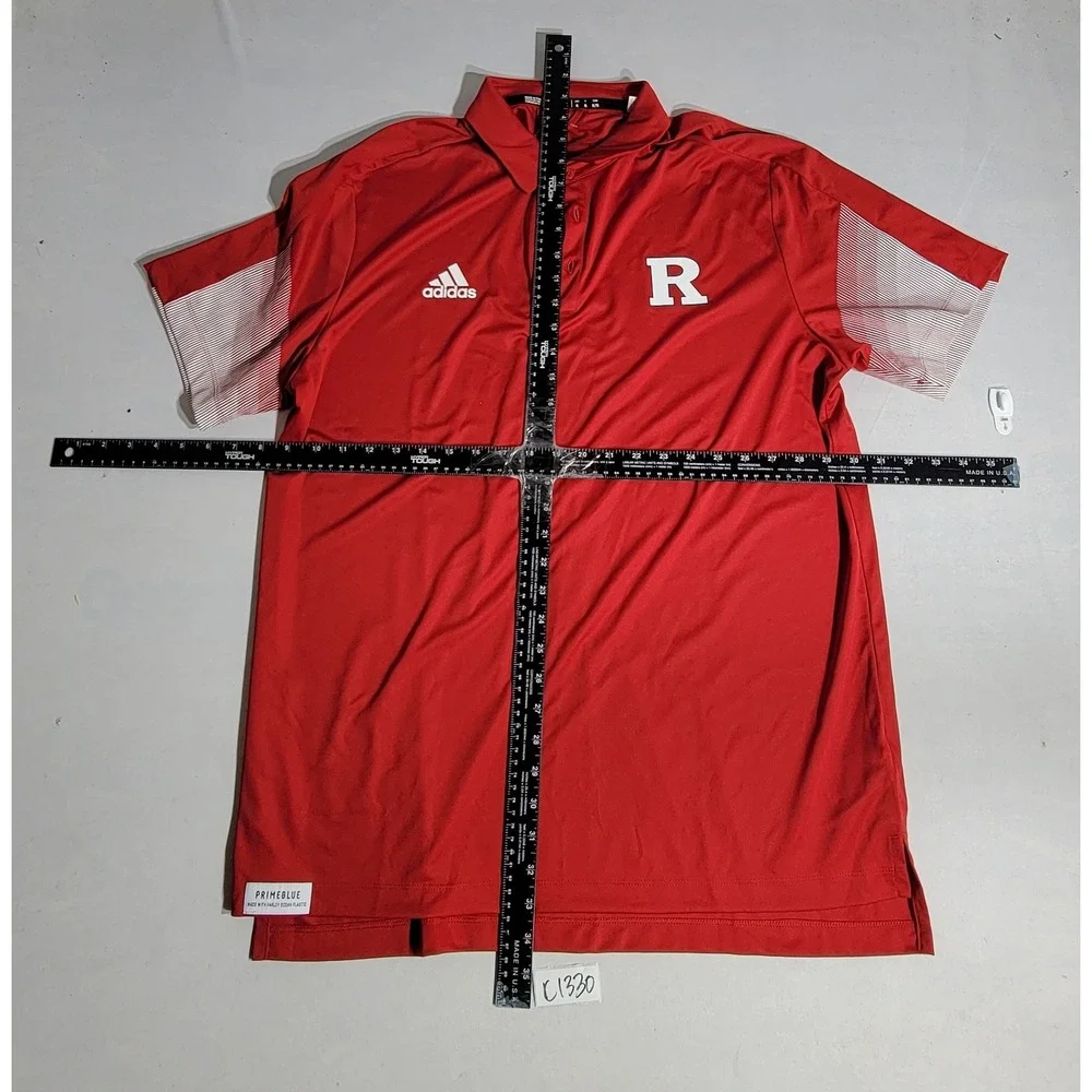 Adidas Rutgers Scarlet Knights Red Primeblue Polo Shirt Mens XL Short Sleeve